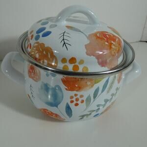 Crofton 1 Quart Enamel Steel Pot Double Handled Lid Floral